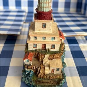Tillamook Lighthouse Figurine - Coastal Home Art in Cream and Red